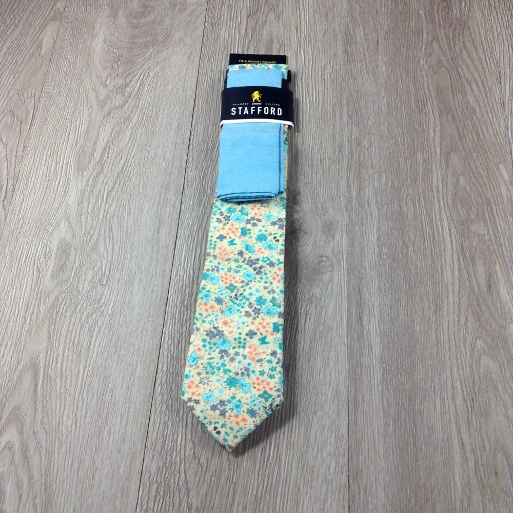 Stafford Yellow Floral Pocket Square Cloth Tie